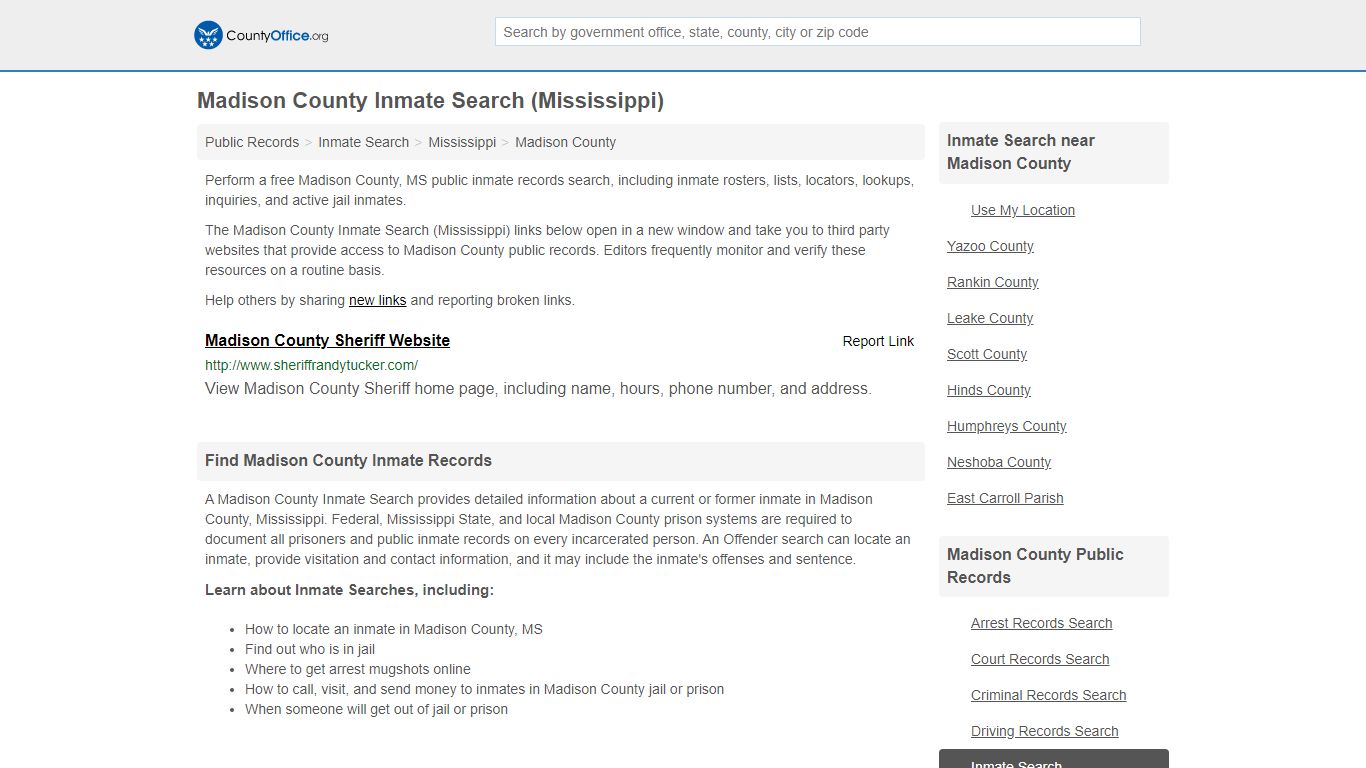 Madison County Inmate Search (Mississippi) - County Office